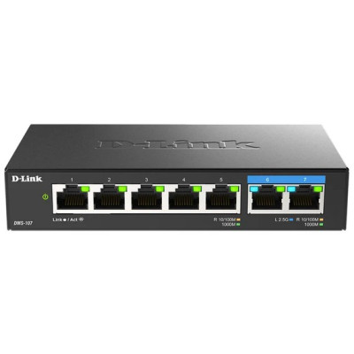 D-Link DMS-107 7-Port Multi-Gigabit Ethernet Switch (1G/2.5G), fanless, 20Gbps switching capacity